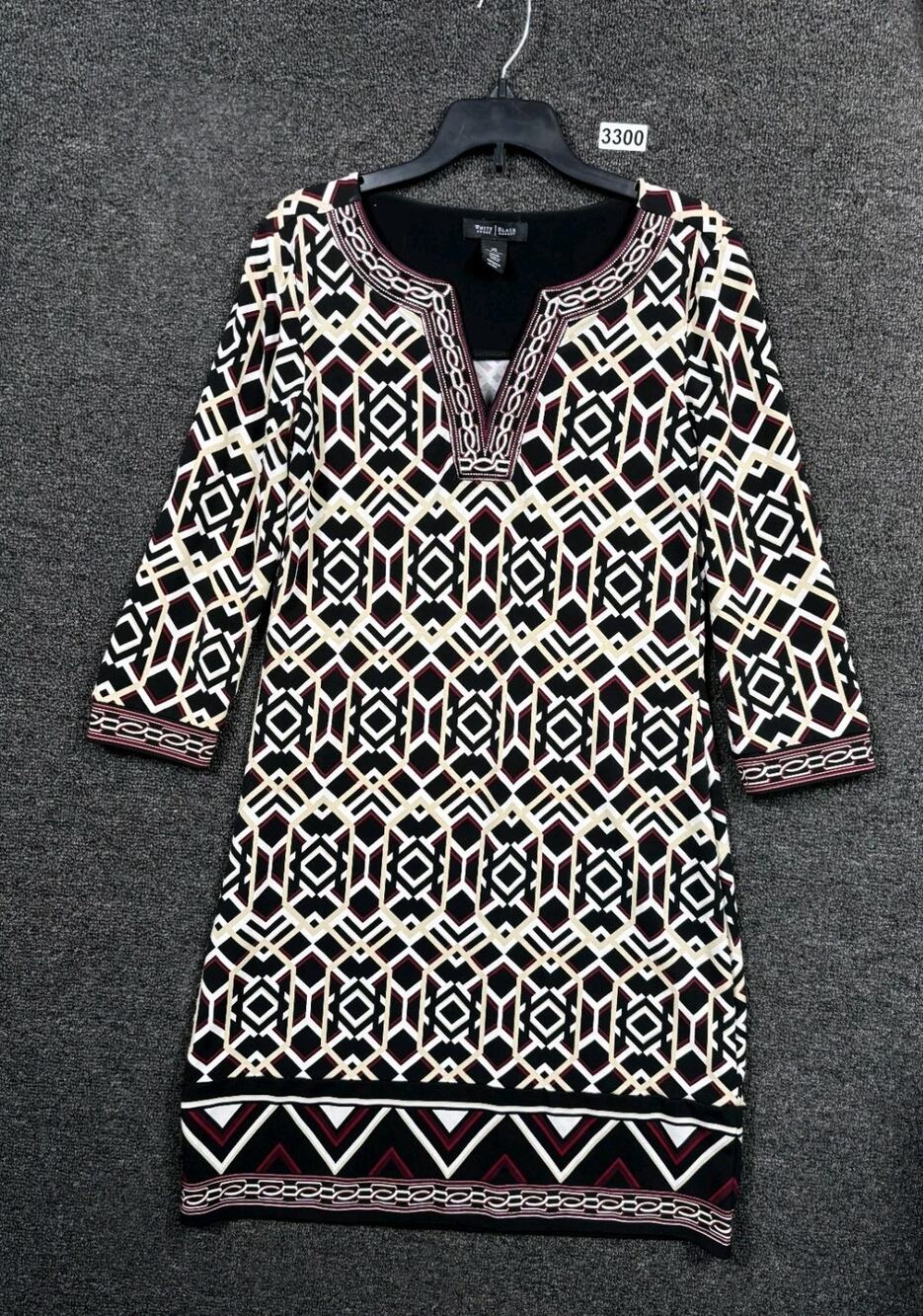 White House Black Market Mini Shift Dress Womens XS Multi Geometric Embroidered